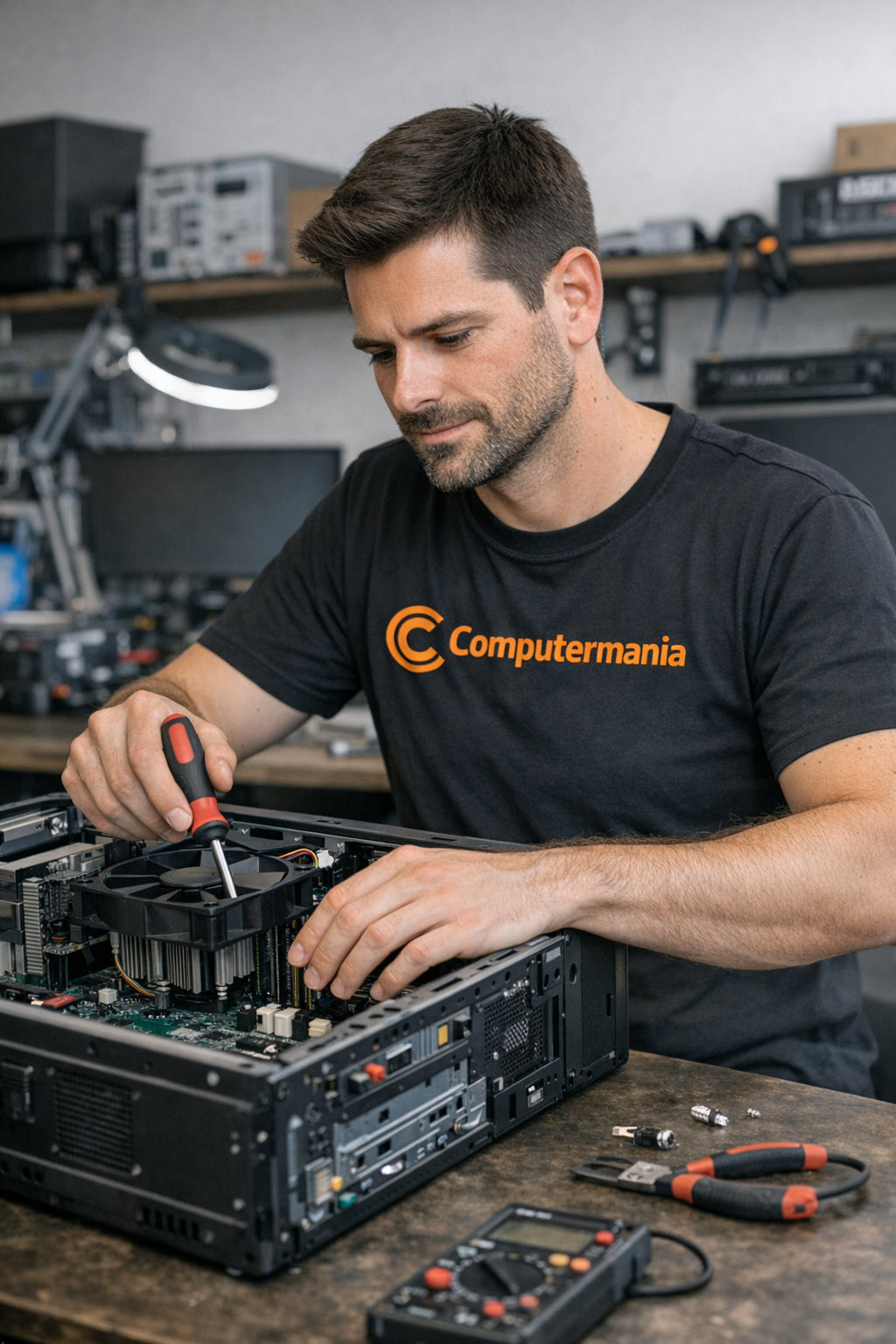 Técnico realizando actualización de hardware